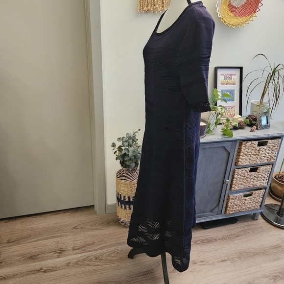 Eliza J Navy Fit and Flare Pullover Pointelle Knit Sweater dress Size XL - Picture 4 of 9